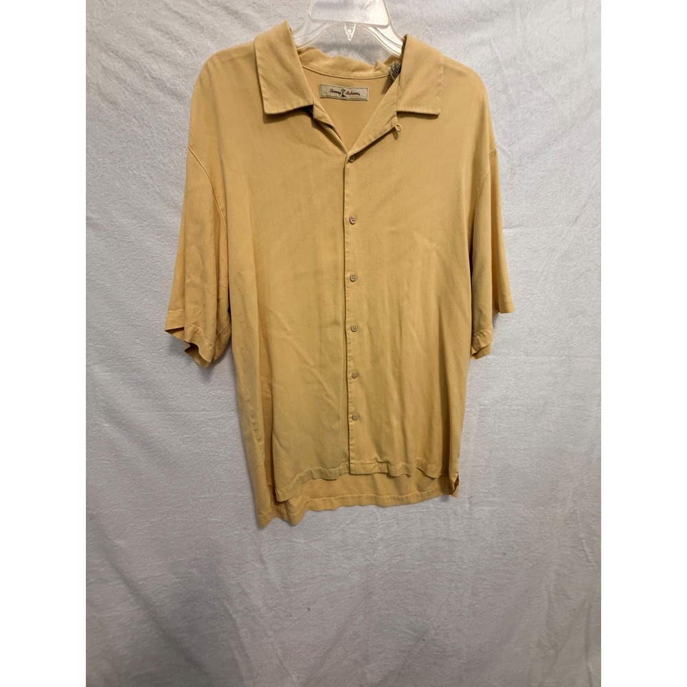 Tommy Bahama Mens M Yellow Silk Herringbone Bar None Martini Embroidered Shirt